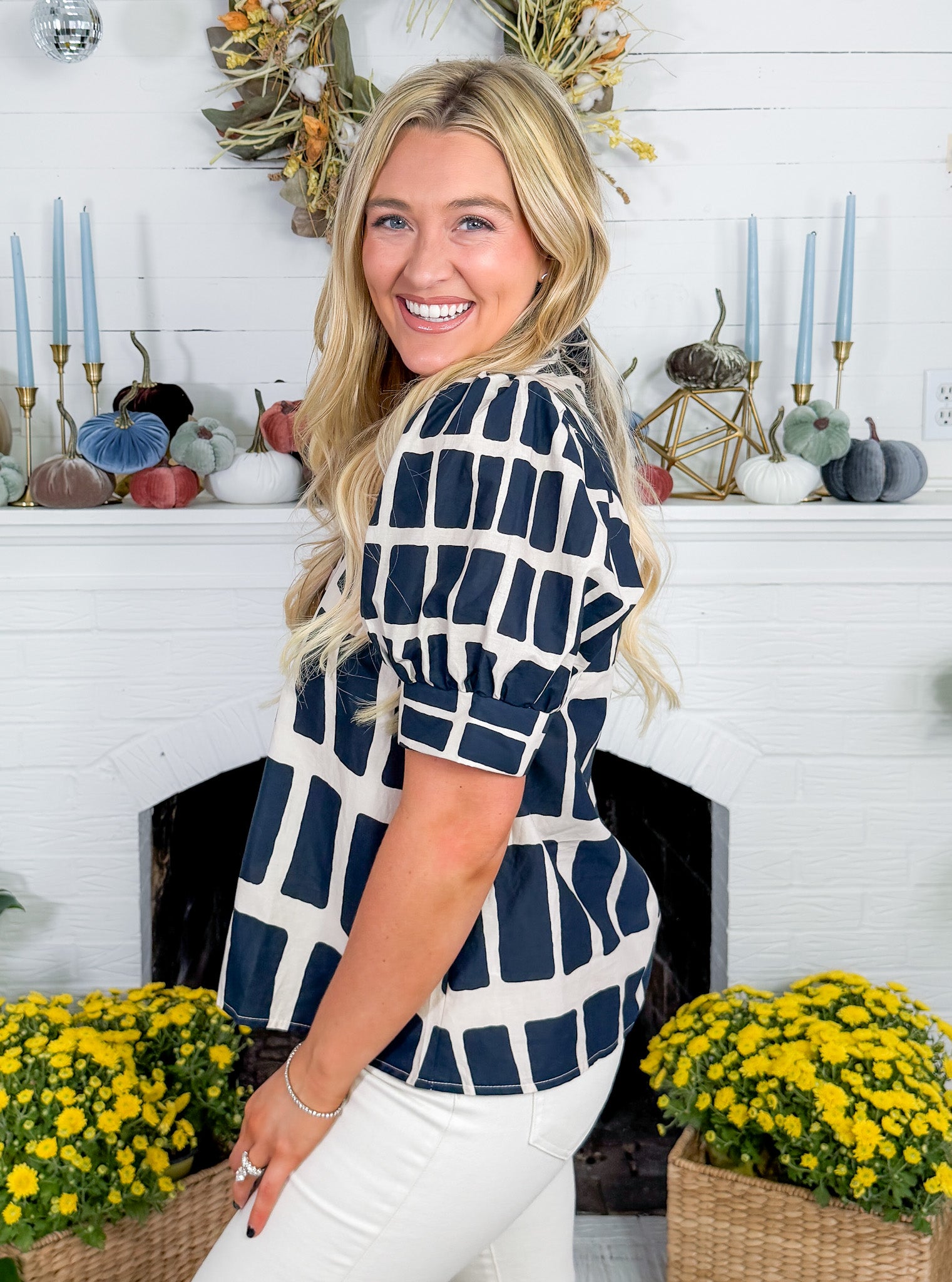 Houston Navy Box Plaid Top Entro