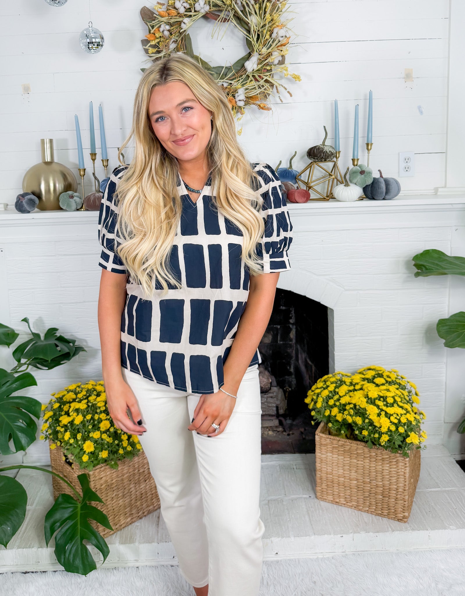 Houston Navy Box Plaid Top Entro