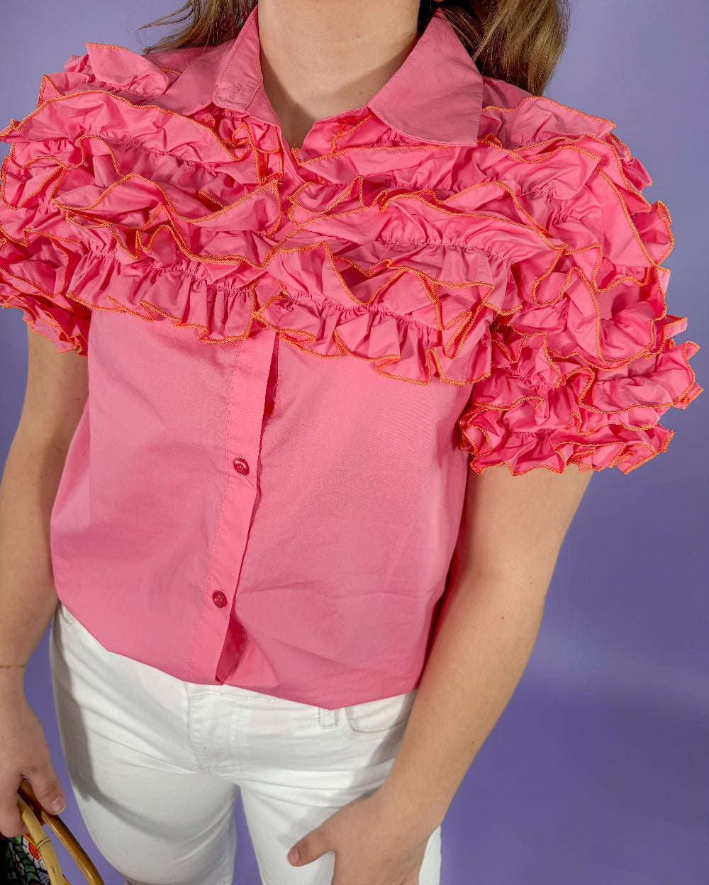 Bolero Contrast Stitch Ruffled Top Karlie | Clover and Bee