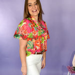 bright floral cotton puff sleeve top thml brand