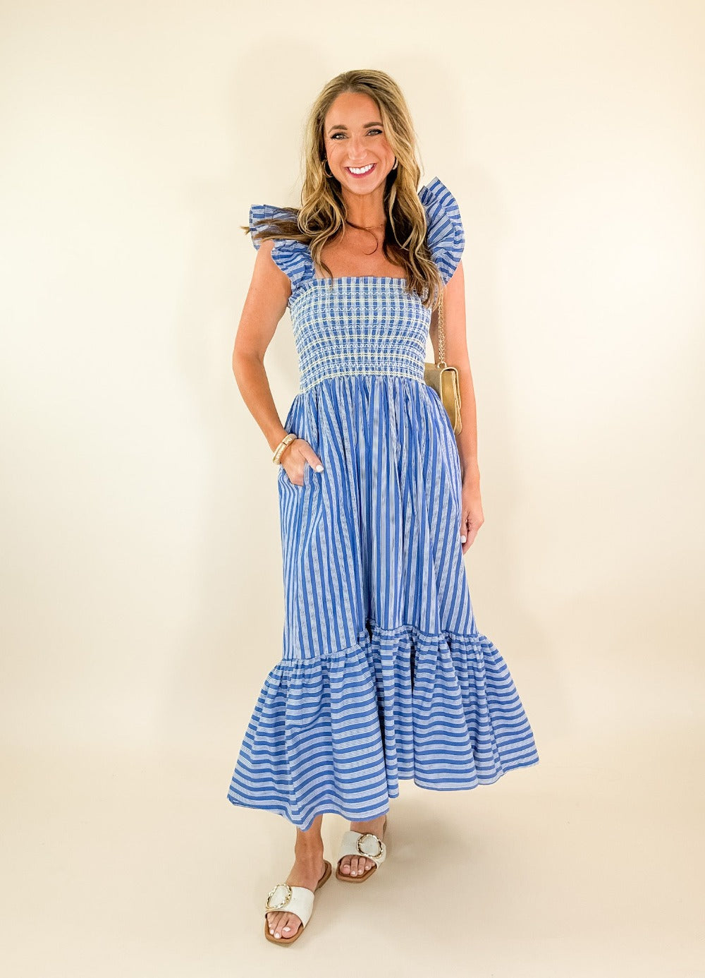 Ellen Blue Striped Smock Maxi Dress Karlie brand