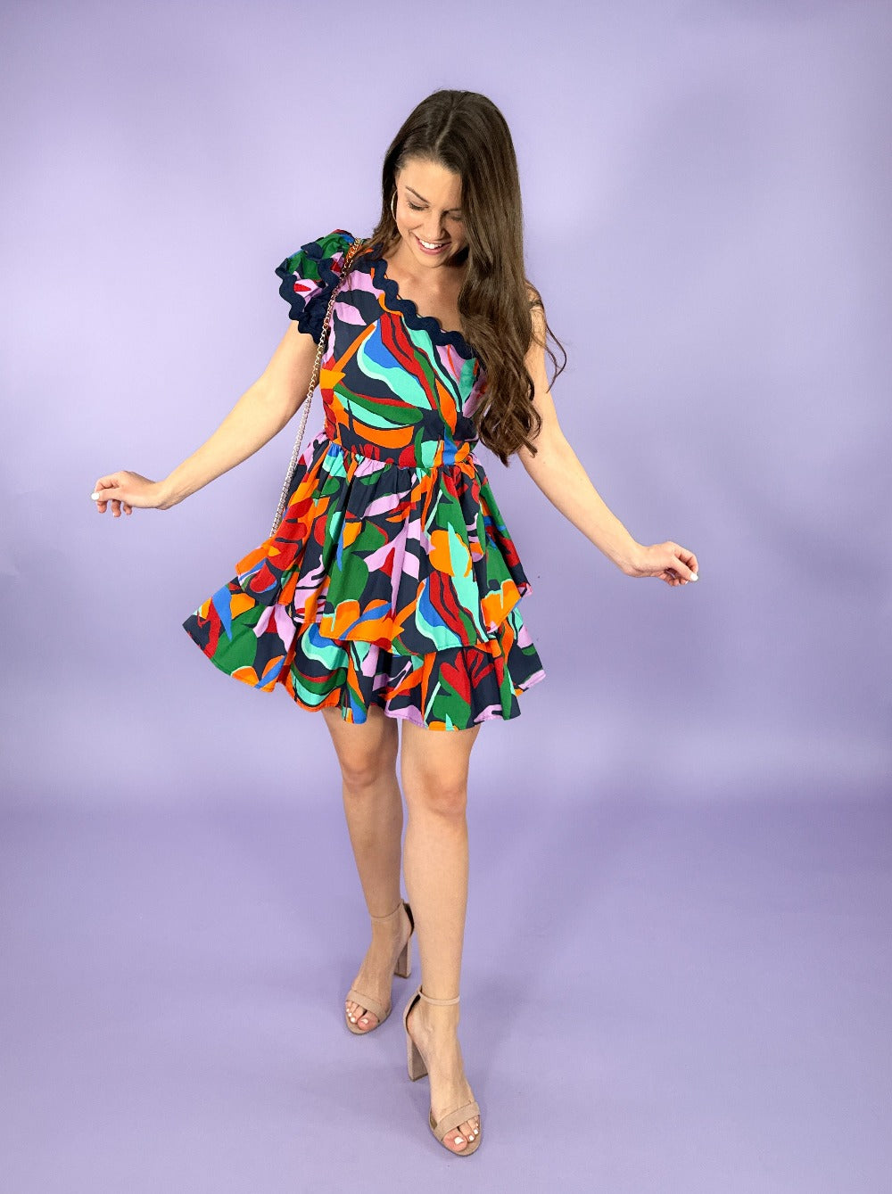Babylon Abstract One Shoulder Ruffle Dress | Clover and Bee