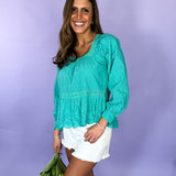 Jessie Teal Eyelet Romance Top - AS IS/FINAL SALE