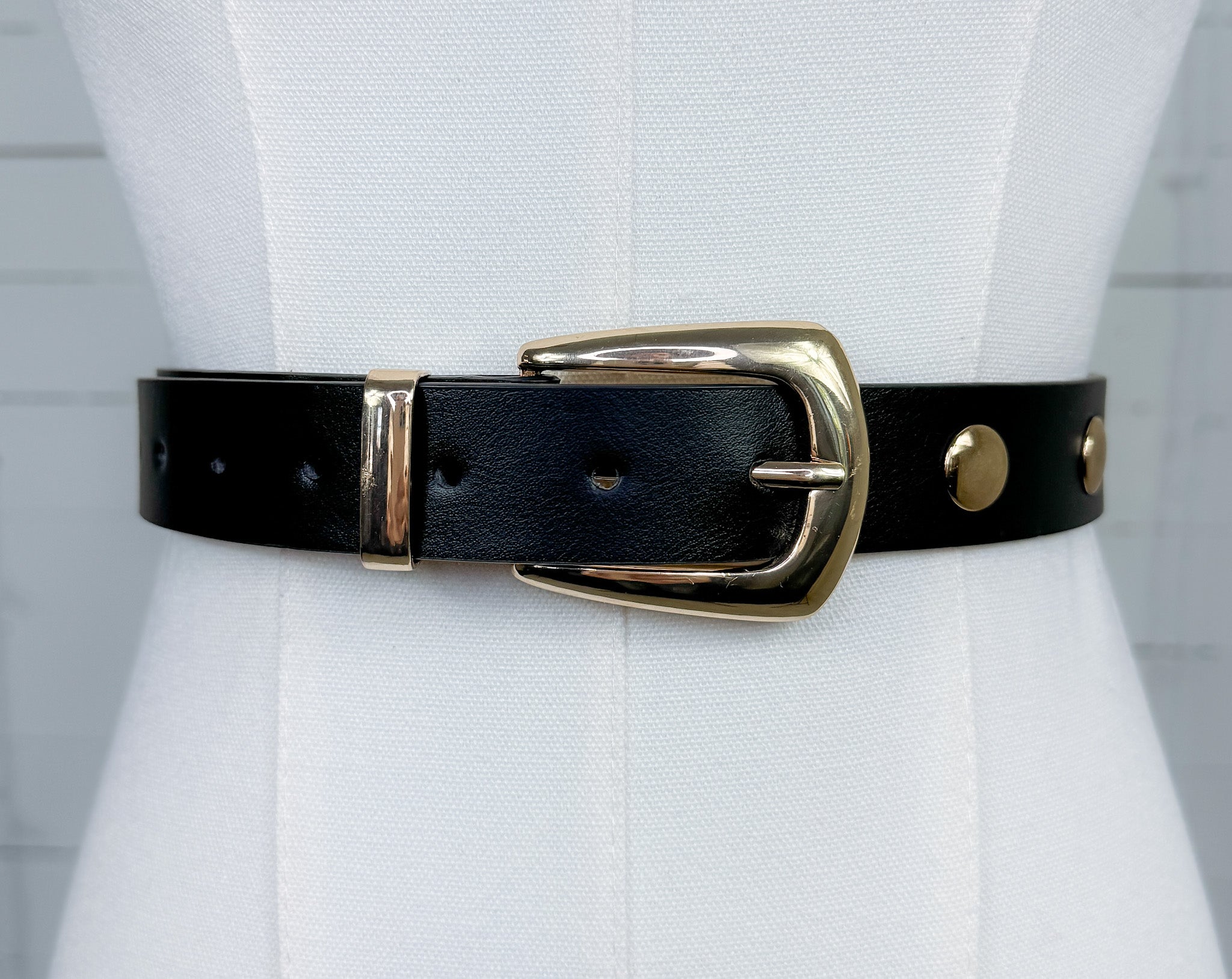 Flat Metallic Riveted Vegan Leather Belt