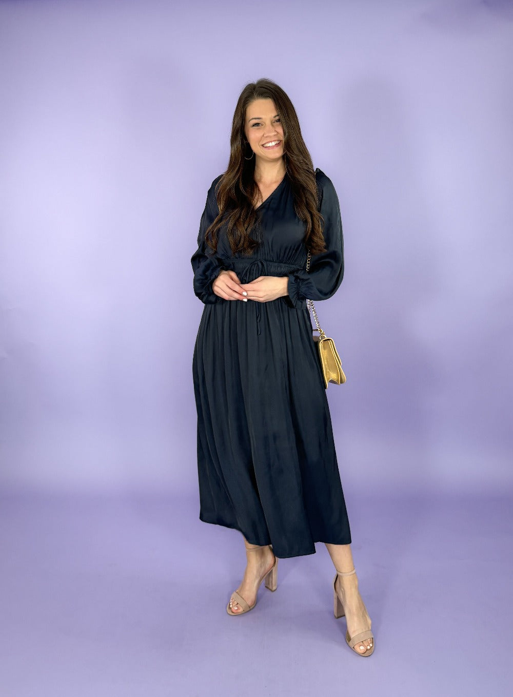 Dorian Navy Satin Maxi Dress Lucy Paris | Clover and Bee