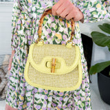 Saddle Bag with Bamboo Top Handle + Raffia Body