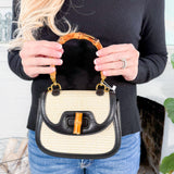 Saddle Bag with Bamboo Top Handle + Raffia Body