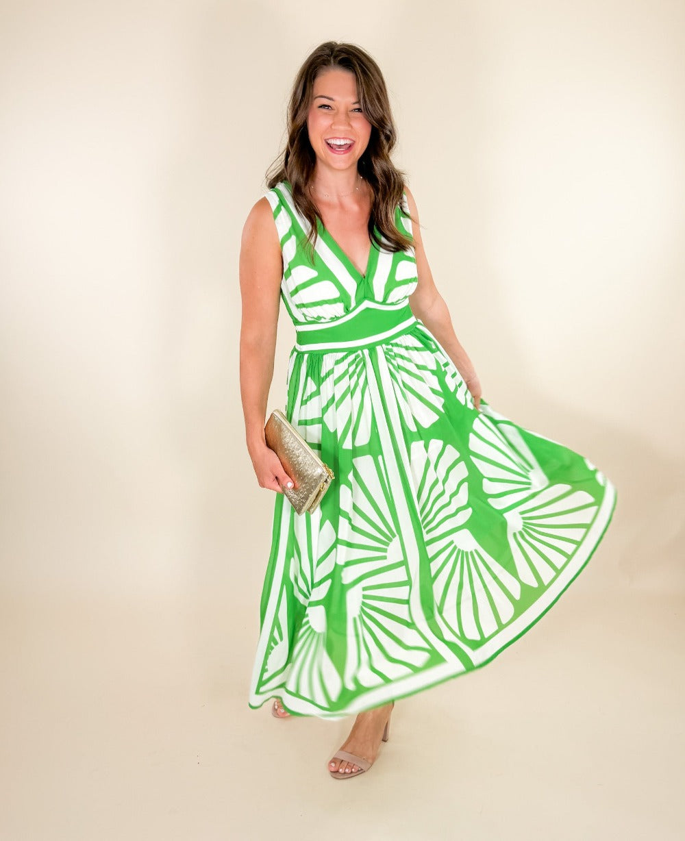 Green Goddess Chiffon Maxi Dress