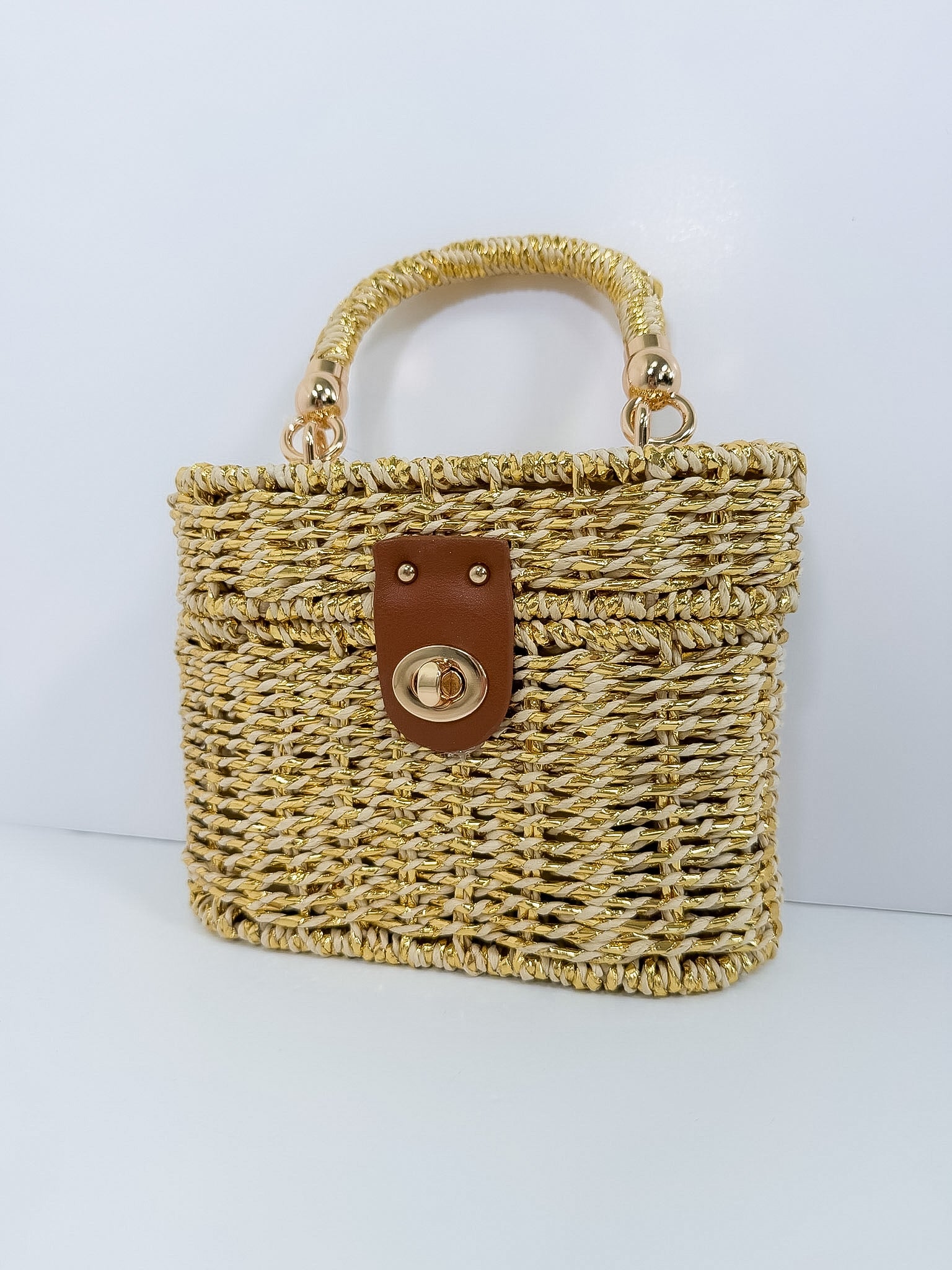 Woven Top Handle Box Bag