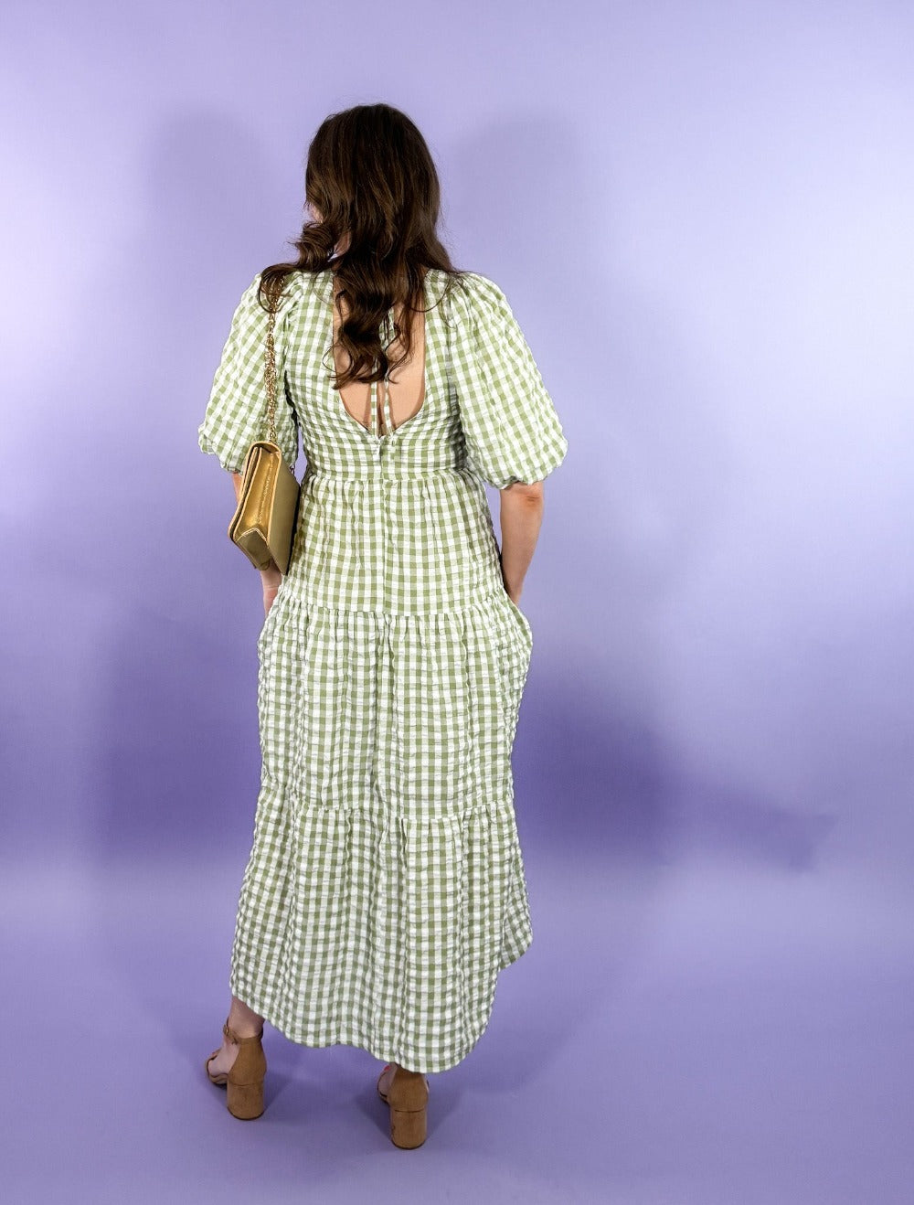 Gresham Sage Gingham Tiered Maxi Dress | Clover and Bee