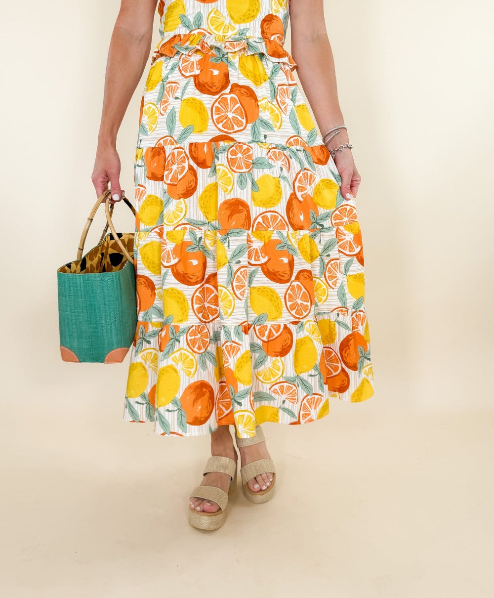 Wynell Orange Tiered Maxi Skirt