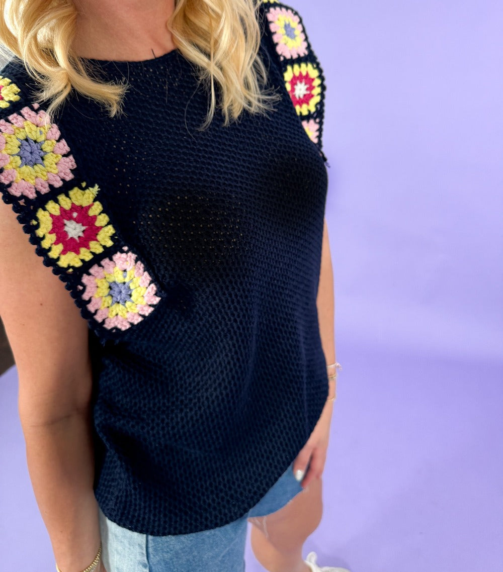 Nova Navy Crochet Floral Sweater | Clover and Bee