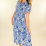 Corinth Blue Print Collared Maxi Shirt Dress