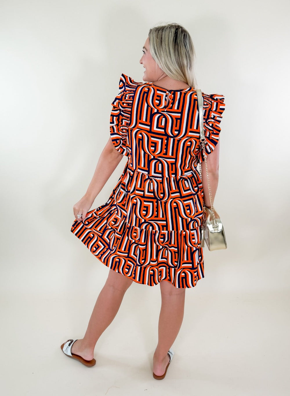 Everly Touchdown Navy + Orange Dress Michelle McDowell brand