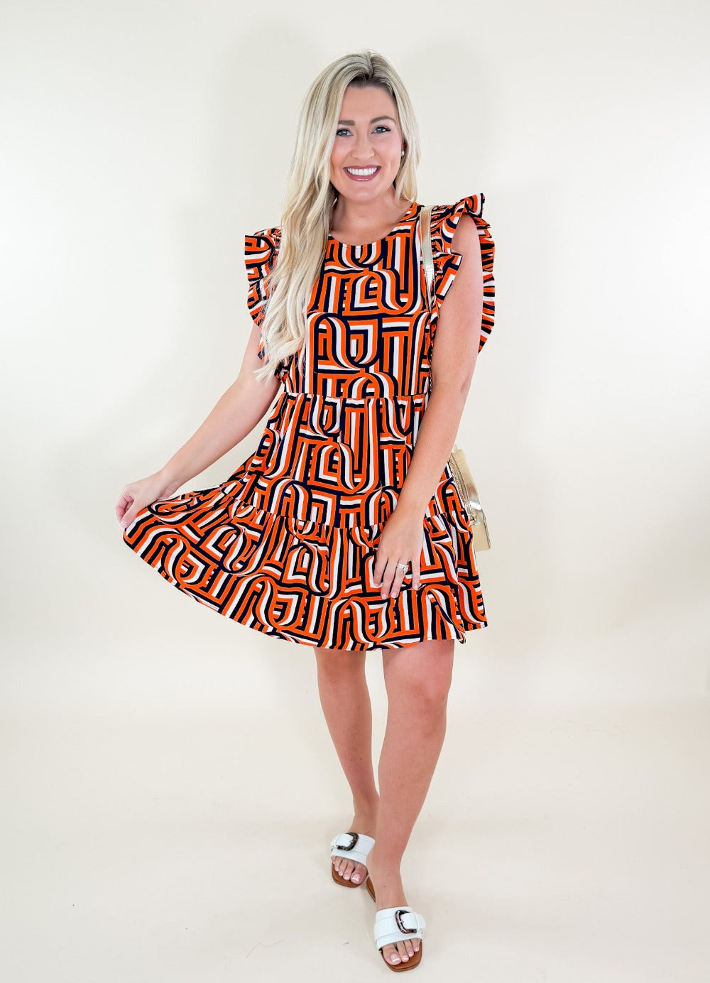 Everly Touchdown Navy + Orange Dress Michelle McDowell brand