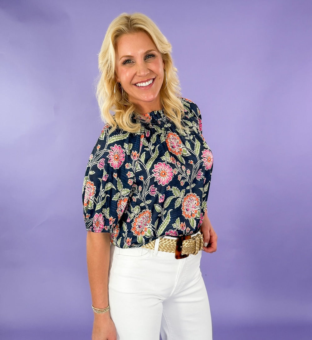 Rayna Navy Floral Top THML | Clover and Bee