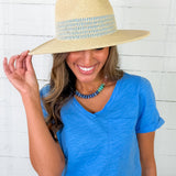 Striped Color Woven Wide Band Summer Fedora Hat
