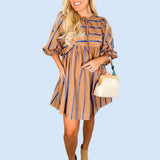 Martin Mocha with Electric Blue Stripes Mini Dress