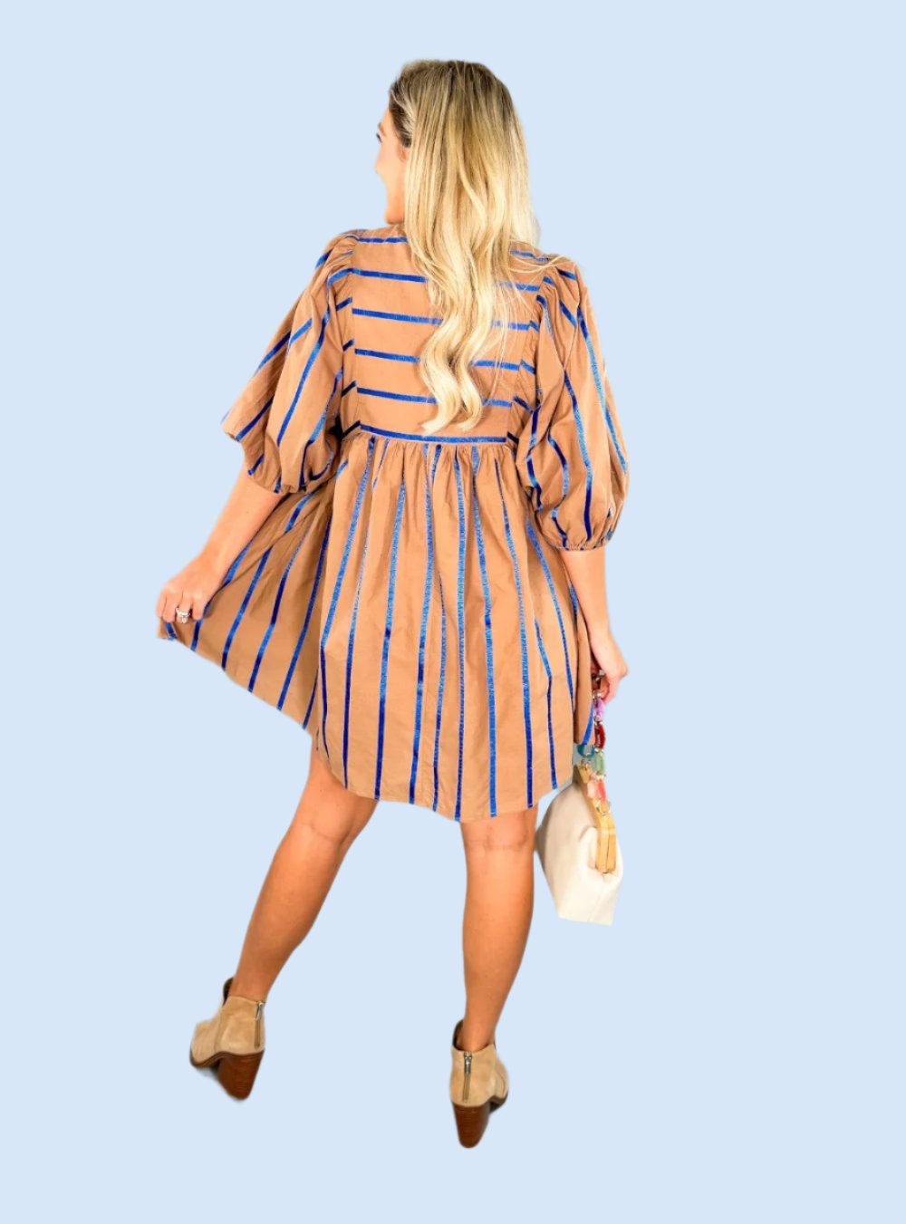 Martin Mocha with Electric Blue Stripes Mini Dress