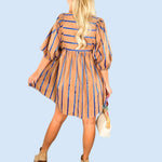 Martin Mocha with Electric Blue Stripes Mini Dress