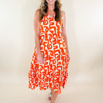 Romine Orange + Ecru Midi Dress THML brand