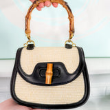 Saddle Bag with Bamboo Top Handle + Raffia Body