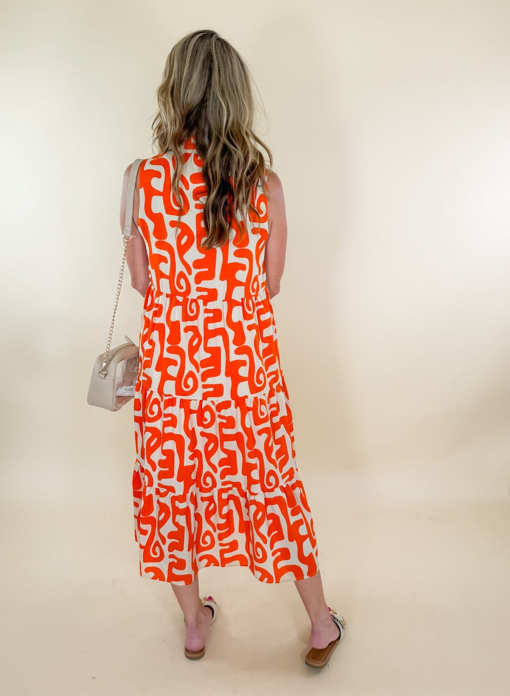 Romine Orange + Ecru Midi Dress THML brand