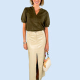 Danica Camel Leather Maxi Skirt Lucy Paris