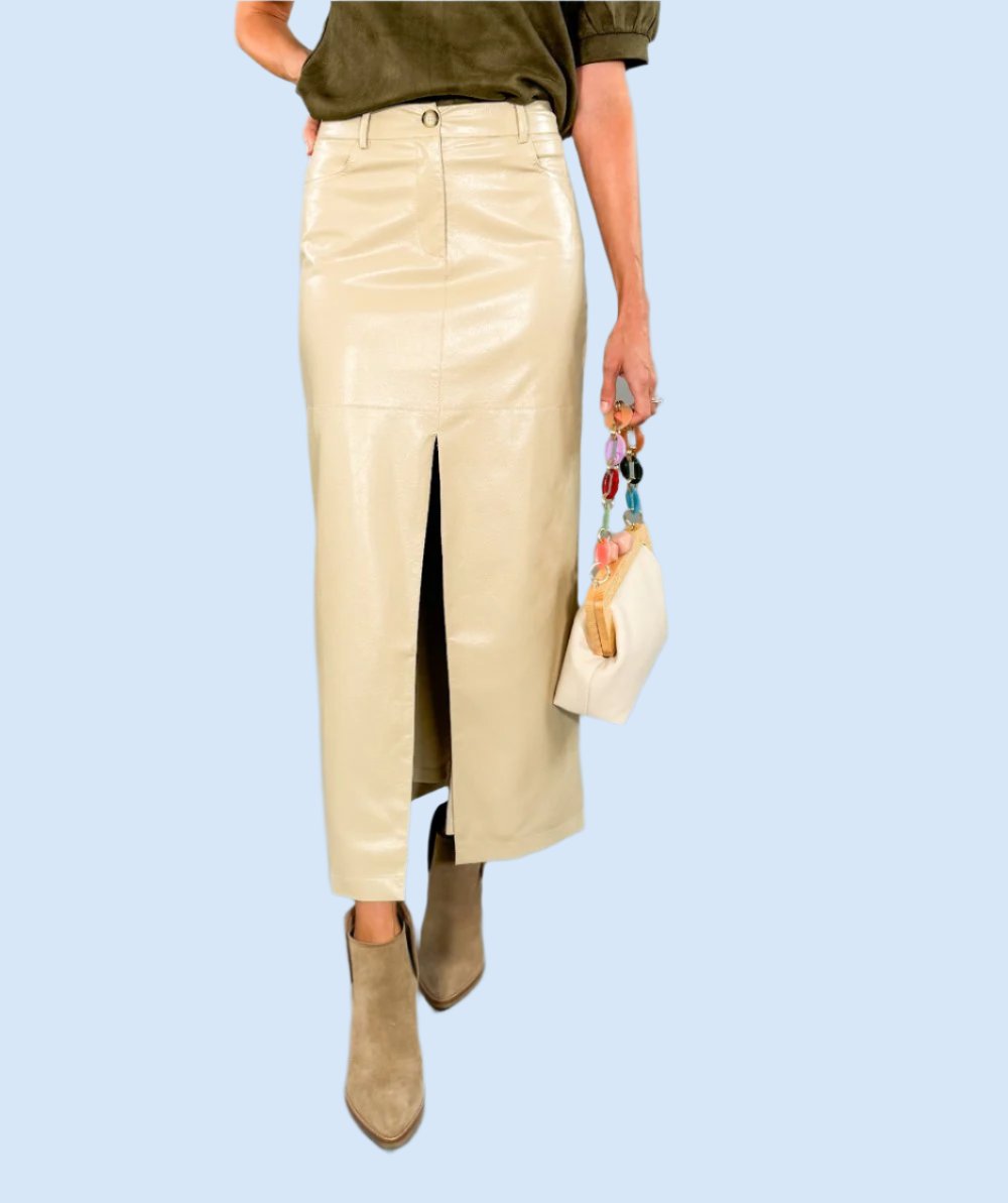 Danica Camel Leather Maxi Skirt Lucy Paris