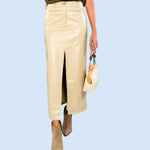 Danica Camel Leather Maxi Skirt Lucy Paris