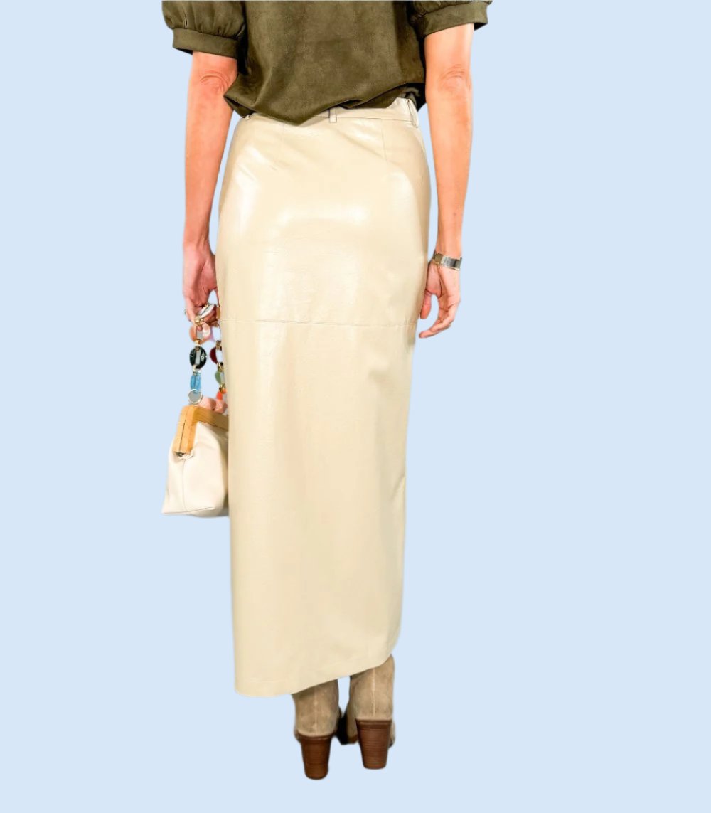 Danica Camel Leather Maxi Skirt Lucy Paris