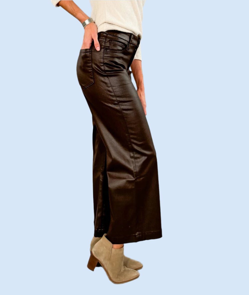 Meg Chocolate Coated High Rise Fab Ab Wide Leg Pant KUT brand