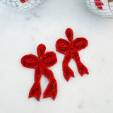 Christmas Red Holiday Bow Seed Bead Earrings