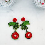 Grinch Hand Beaded Earrings