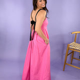 Power Pink Black Back Tie Maxi Dress Sugarlips | Clover and Bee