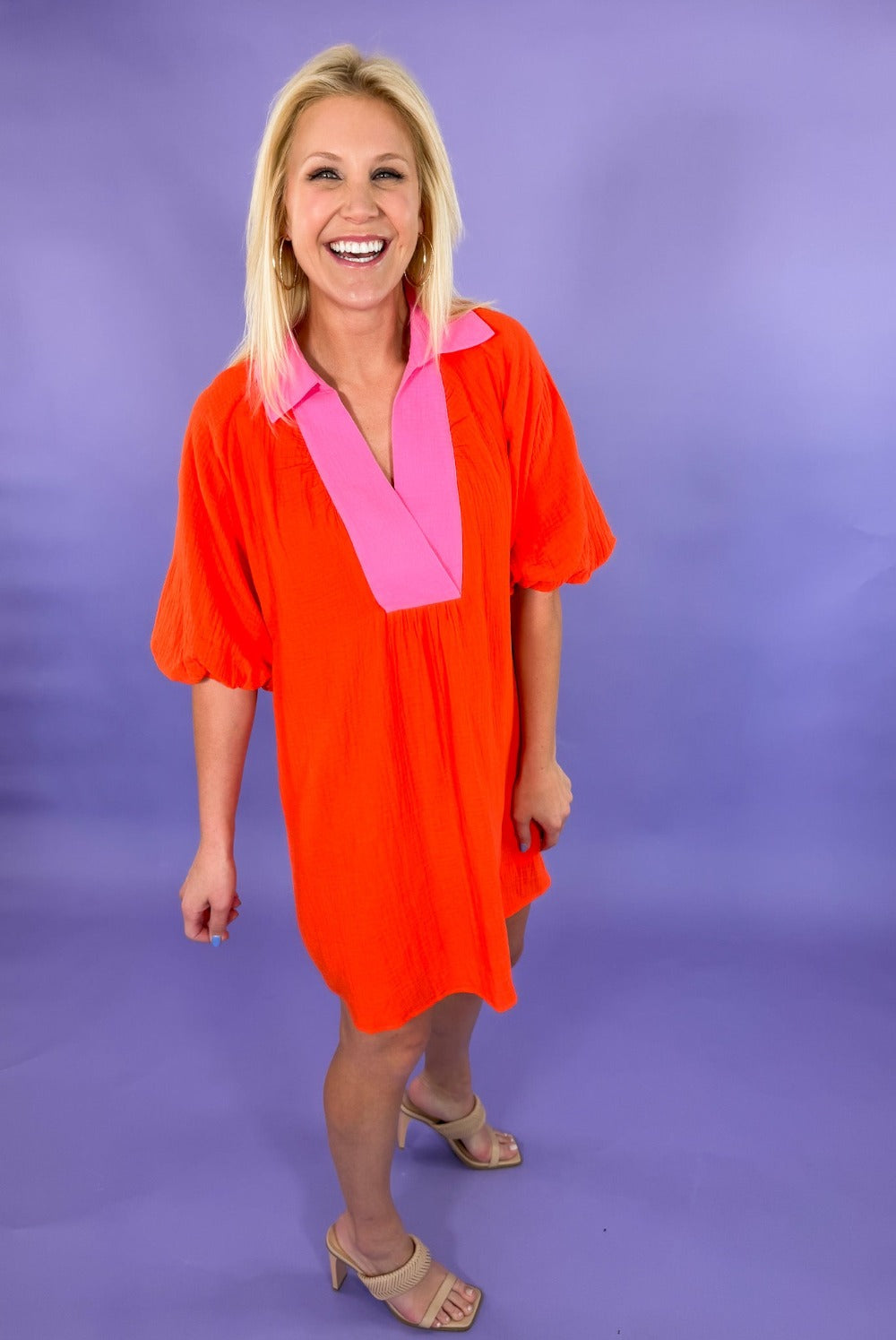 Norah Orange + Pink Gauze Mini Dress THML | Clover and Bee