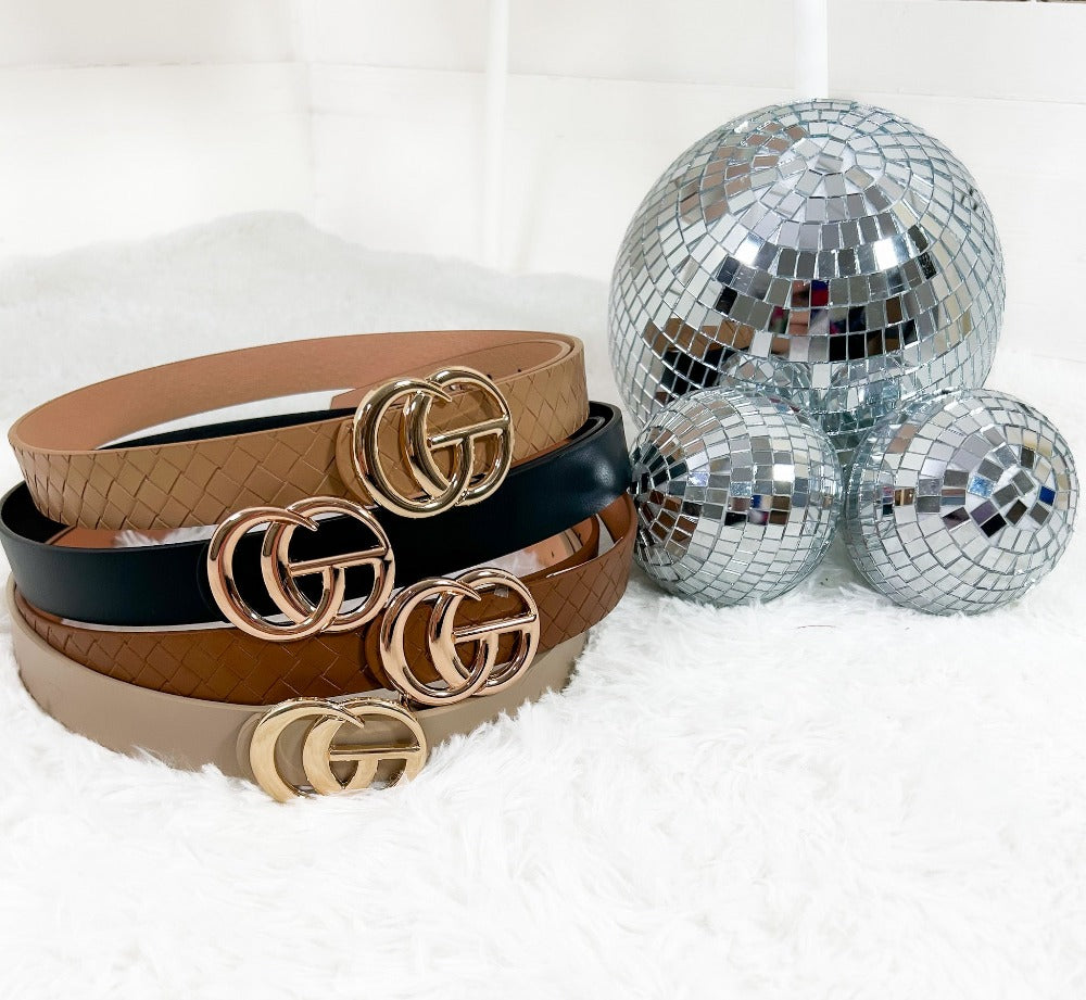 Stacks of belts with disco balls