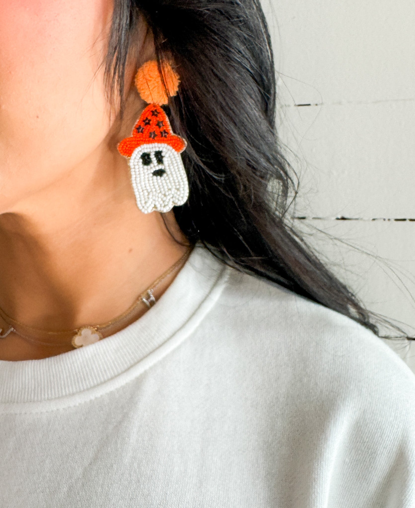 Ghost + Hat Pom Pom Earrings