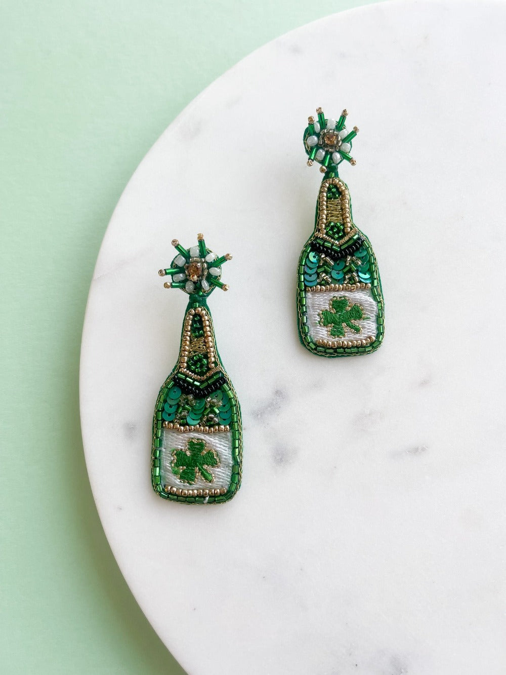 St. Patrick's Day Champagne Clover Earrings | Clover and Bee