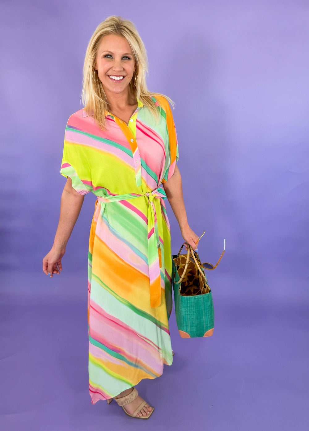 Galiena Diagonal Rainbow Maxi Dress FRNCH | Clover and Bee