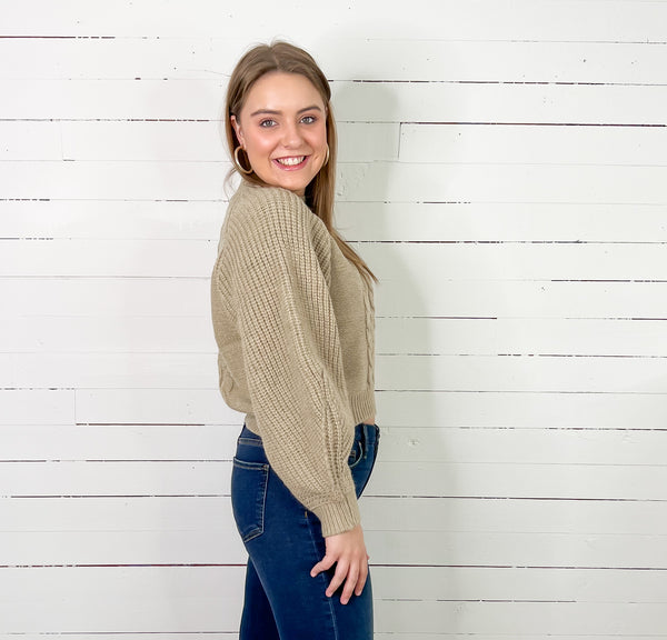 Oatmeal Cable Mock Sweater