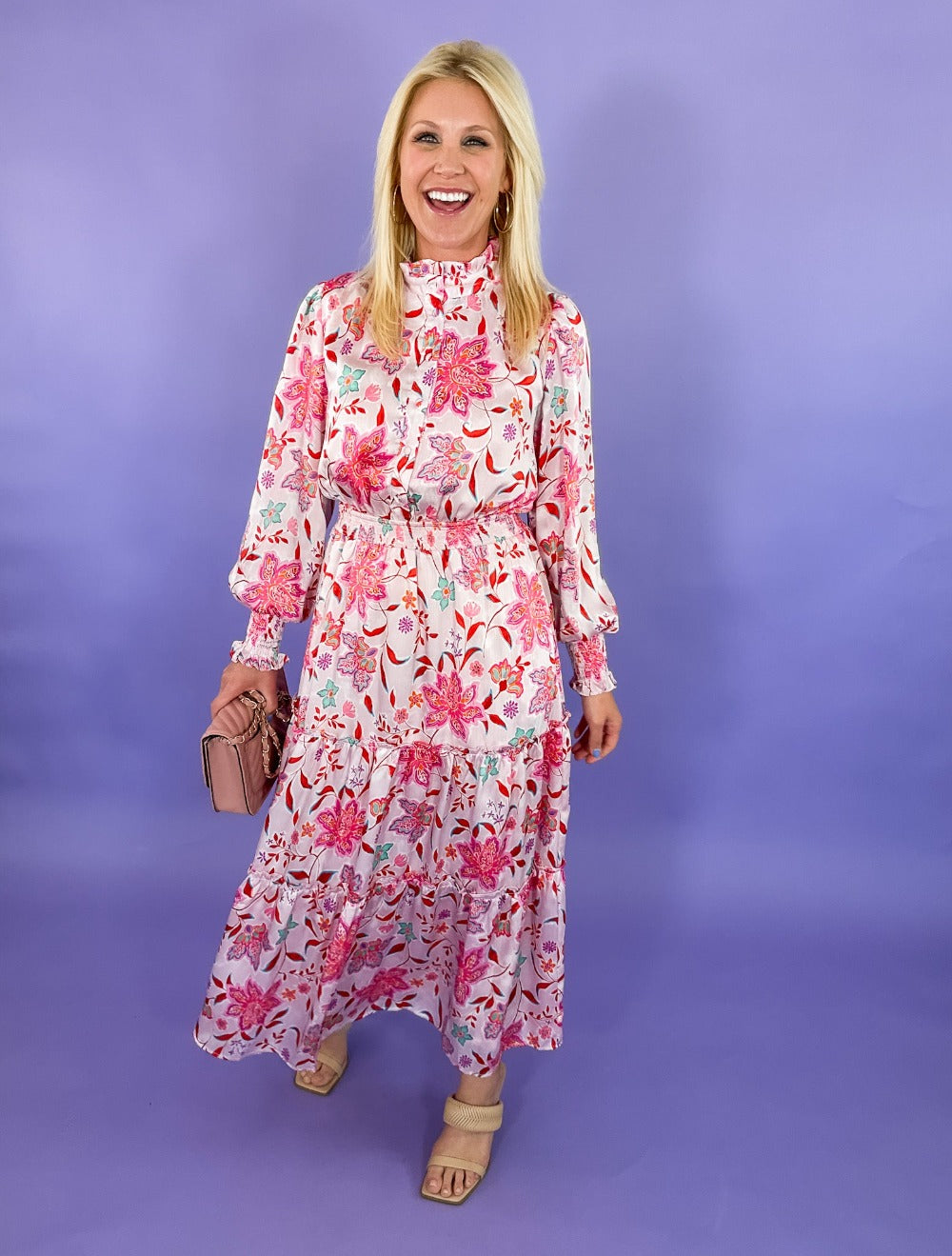 Madison Pink Satin Floral Maxi Dress Karlie | Clover and Bee