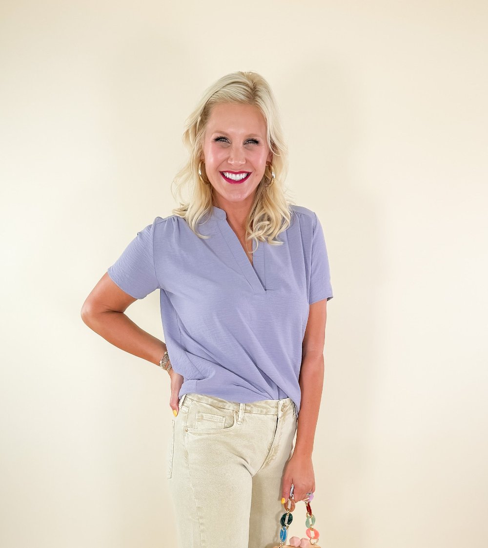 Lemans Lavender V-Neck Top