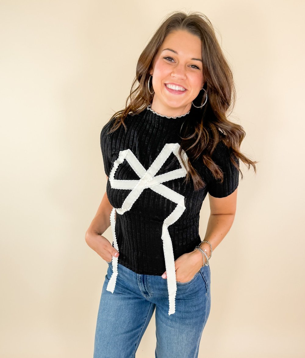 Lorraine Bow Accent Black Sweater