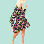 Franny Black Satin Floral Mini Dress Karlie