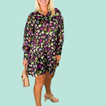 Franny Black Satin Floral Mini Dress Karlie