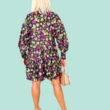 Franny Black Satin Floral Mini Dress Karlie