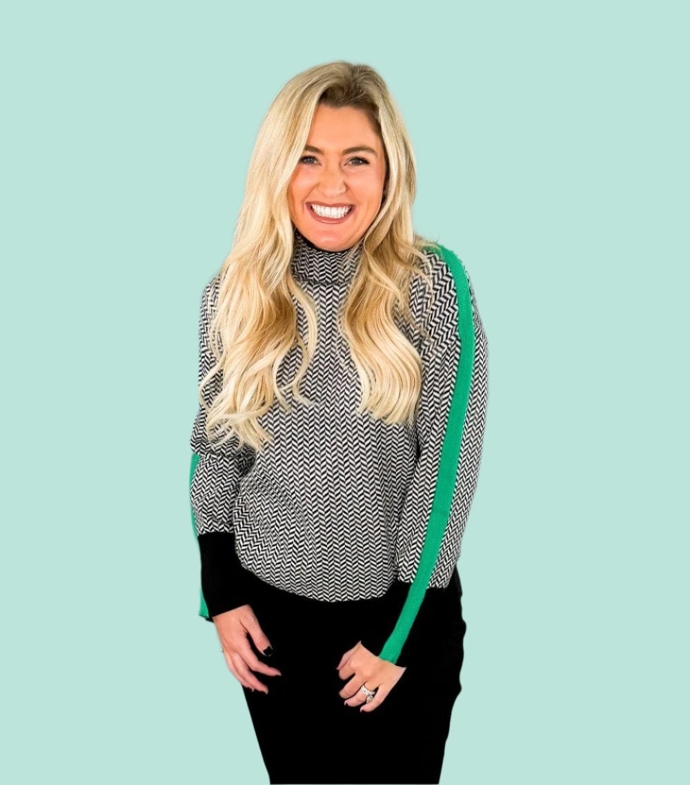 Tomlinson Green Banded Herringbone Sweater