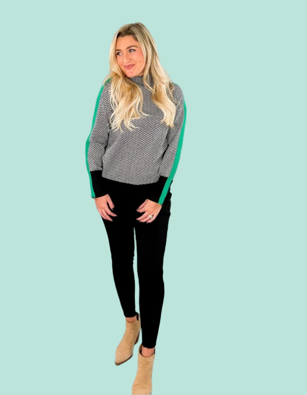 Tomlinson Green Banded Herringbone Sweater