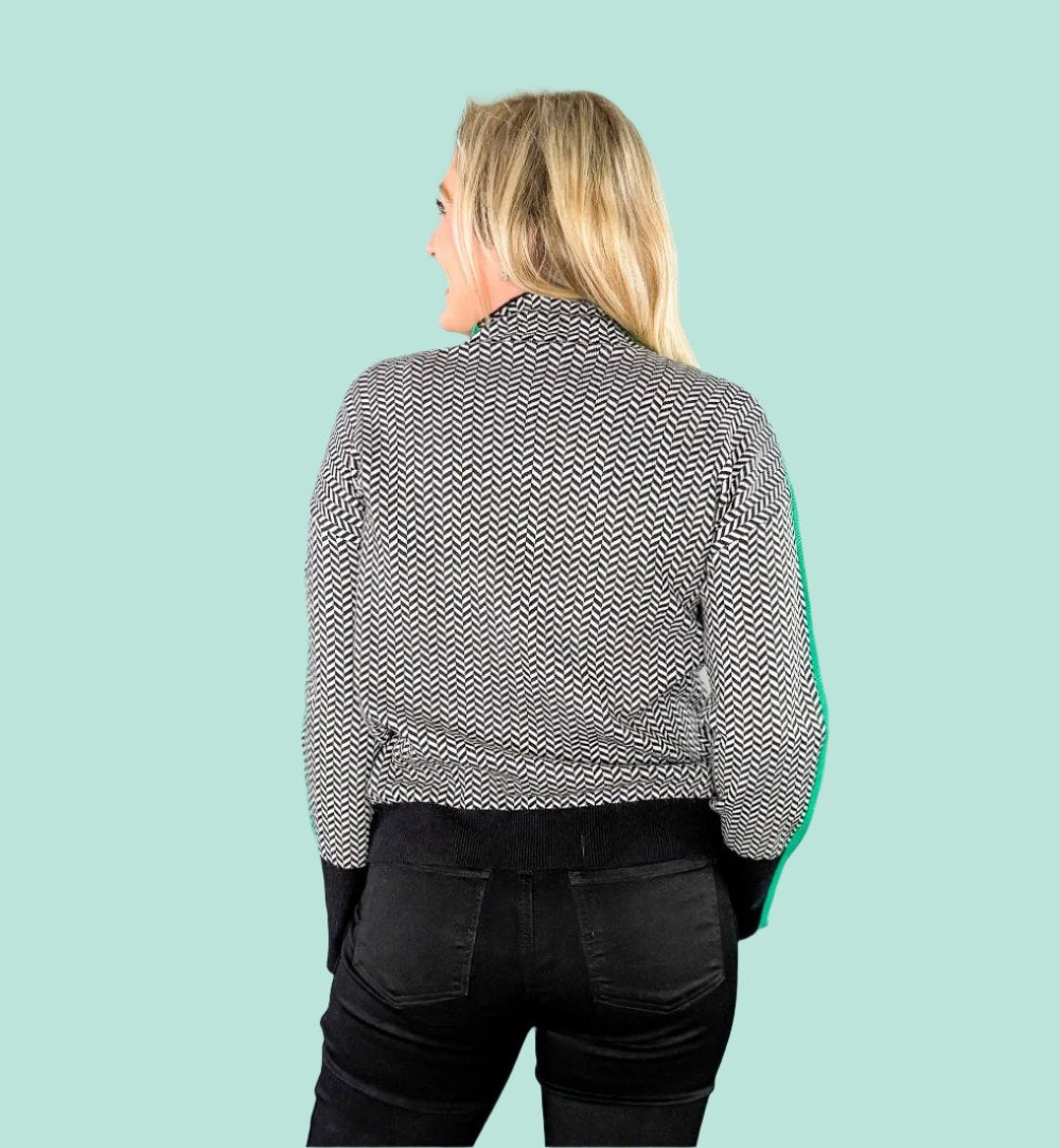 Tomlinson Green Banded Herringbone Sweater